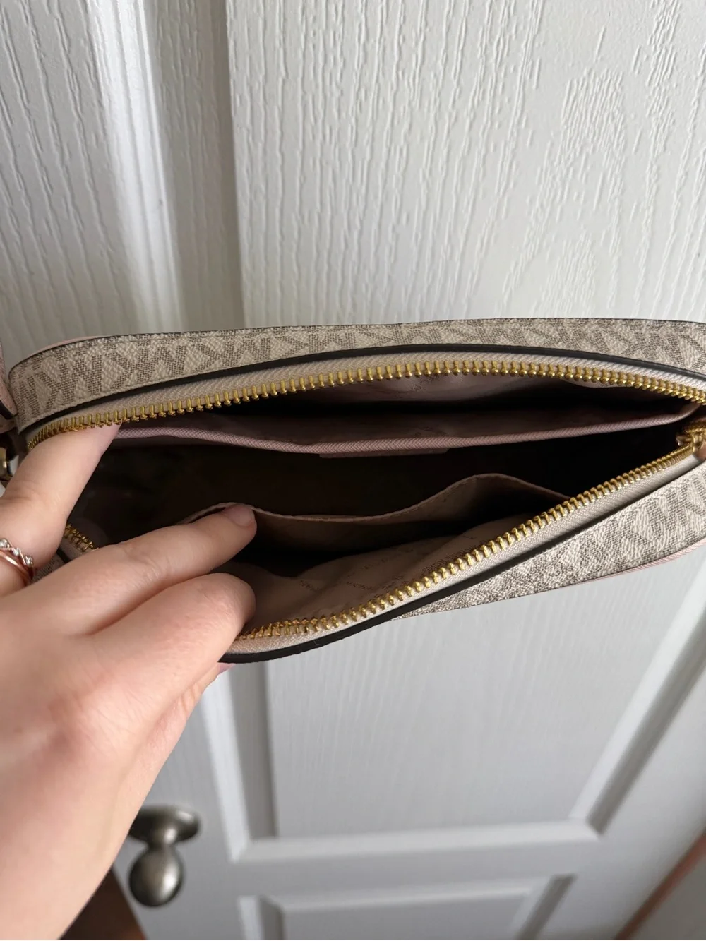 Michael Kors Pink and Beige Logo Crossbody Bag